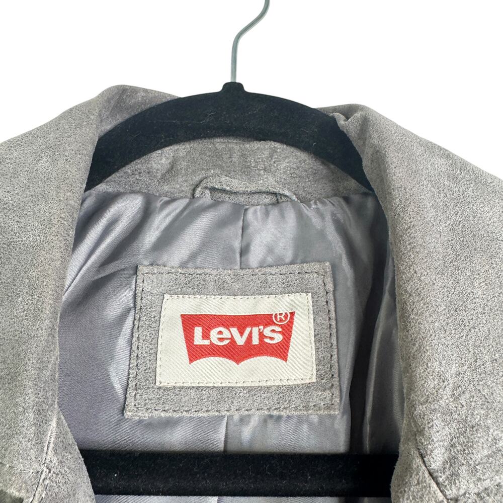 Levi’s Brushed Suede 100% Leather Moto Jacket Grey Women’s Plus Size 1X Biker - Picture 7 of 14
